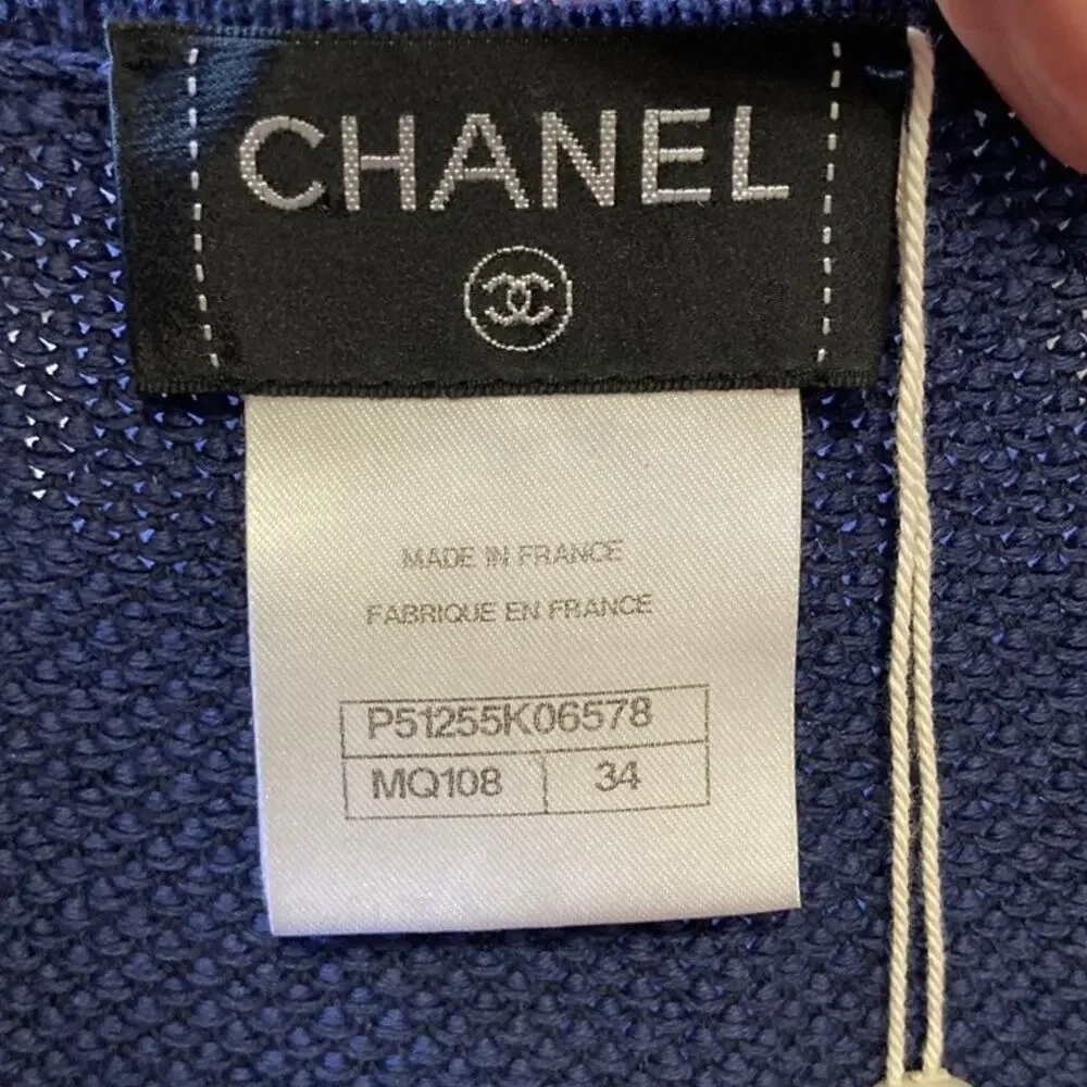 CHANEL Navy Blue Knit Yachting Dress FR 34 US 2 Cord Embellished Drop Waist CC